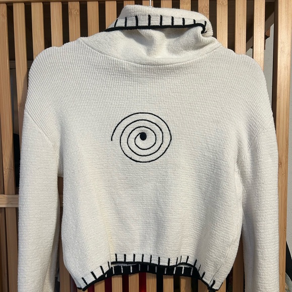 Sweaters - White Turtleneck Sweater with Spiral Design